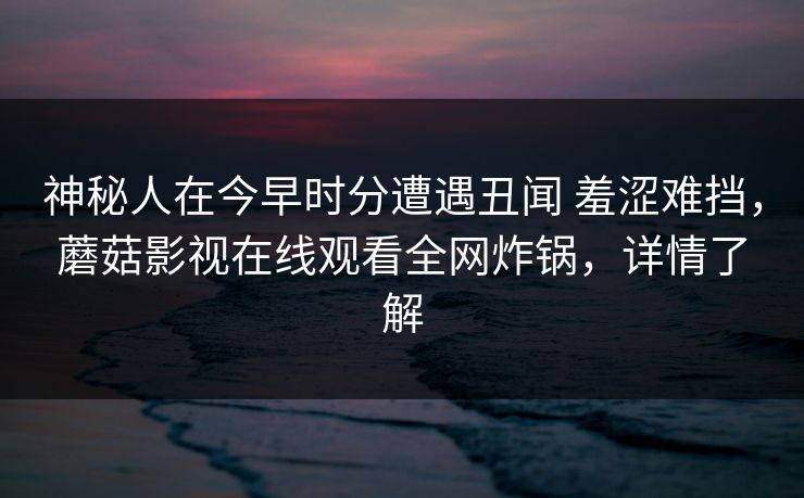 神秘人在今早时分遭遇丑闻 羞涩难挡，蘑菇影视在线观看全网炸锅，详情了解